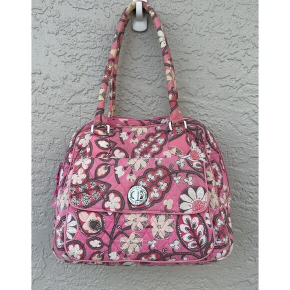 Vera Bradley Tote Shoulder Bag Pink Blush Floral Medium Zipper Closure - Picture 1 of 13